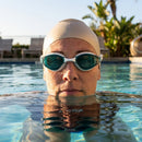 Swimming goggles available in black, grey, and white with anti-fog lenses