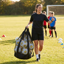 Netball carry bag with 12 netballs, mesh design for easy transport