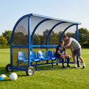 Mobile team shelter with aluminium frame for sports pitches