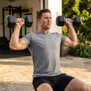 Hex dumbbells with rubber ends and chrome handles