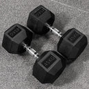 Hex dumbbells with rubber ends and chrome handles