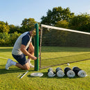 Professional tennis net and posts setup in green