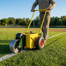 Baseball field line marker with steel tank and pneumatic wheels