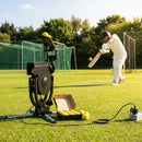 Cricket bowling machine with adjustable speed and spin for indoor and outdoor use