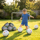 Lightweight garden football with traditional white design and colourful patterns