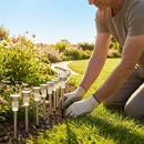 Solar-powered garden lights in black and silver, outdoor pathway lighting