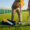 Football corner poles with fluro yellow/orange flags