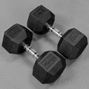 Hex dumbbells with rubber ends and chrome handles