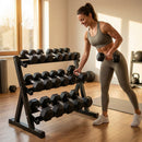 Dumbbell tree rack for home and gym, steel and rubber construction