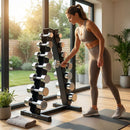 Dumbbell tree rack for home and gym, steel and rubber construction
