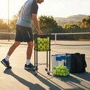 Portable rolling tennis ball basket with aluminium frame and carry bag