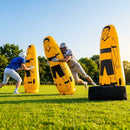 High-visibility American football training dummies in yellow PVC