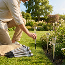 Solar-powered garden lights in black and silver, outdoor pathway lighting