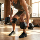 Hex dumbbells with rubber ends and chrome handles