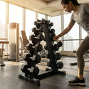 Dumbbell tree rack for home and gym, steel and rubber construction