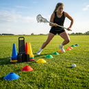 Lacrosse training marker cones in various vibrant colours