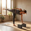 High-density EVA foam yoga block in Slate Blue, Charcoal, and Beige