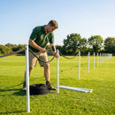 Football crowd control barrier with PVC poles for outdoor use