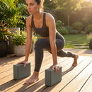 High-density EVA foam yoga block in Slate Blue, Charcoal, and Beige