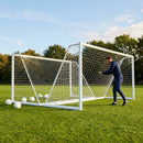 Aluminium socketed football goal with reinforced frame and weatherproof net