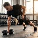 Hex dumbbells with rubber ends and chrome handles