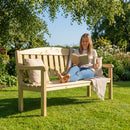 Wooden garden bench with natural finish, suitable for outdoor use