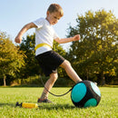 Football kick trainer with adjustable neoprene belt and training ball