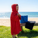Cotton Towel Poncho in Red, Aqua Blue, and Black for Beach and Pool Use