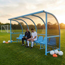 Fixed team shelter with aluminium frame and polycarbonate panels for sports