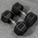 Hex dumbbells with rubber ends and chrome handles