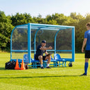 Mobile team shelter with aluminium frame for sports pitches