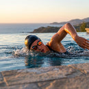 Racing swimming goggles with panoramic mirrored lenses