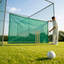 Green cricket net saver made from durable polyester mesh