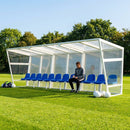 Heavy duty aluminium team shelter with moulded seats