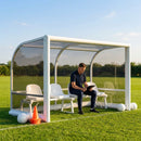 Fixed team shelter with aluminium frame and polycarbonate panels for sports