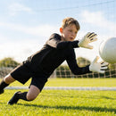 Hybrid goalkeeper gloves in white and black with neoprene backhand