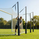 Steel net support stanchions for stadium football goals