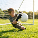 Hybrid goalkeeper gloves in white and black with neoprene backhand
