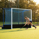 Aluminium hockey goal with HDPE net, 12ft x 7ft, for tournament use