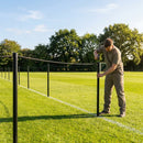 Football crowd control barrier with PVC poles for outdoor use