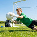 Hybrid goalkeeper gloves in white and black with neoprene backhand