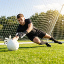 Hybrid goalkeeper gloves in white and black with neoprene backhand