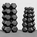 Hex dumbbells with rubber ends and chrome handles