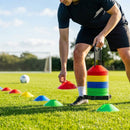 Lacrosse training marker cones in various vibrant colours