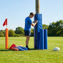 Rugby ground equipment package with foam-padded protectors and custom flags
