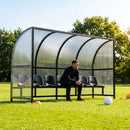 Heavy duty aluminium team shelter with moulded seats