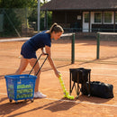Portable rolling tennis ball basket with aluminium frame and carry bag