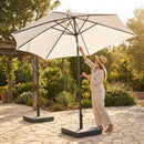 Double-sided garden parasol providing outdoor shade with steel frame