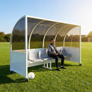 Mobile team shelter with aluminium frame for sports pitches
