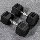 Hex dumbbells with rubber ends and chrome handles